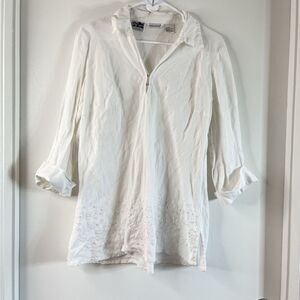 Richard Malcolm 100% Irish Linen Sequin Embroidered Button Women’s Top Sz XL